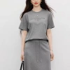 Letter embossed diamond grey T-shirt 2026 Spring/Summer New women's round-neck beautiful small top 90126060208 Specification image